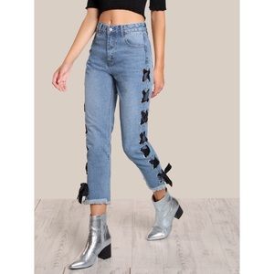 Side lace up high waisted denim jeans (NEW)